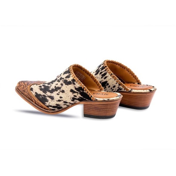 Myra Heely Mules Hair On Hide Tooled Leather NWT New Western - Picture 3 of 8